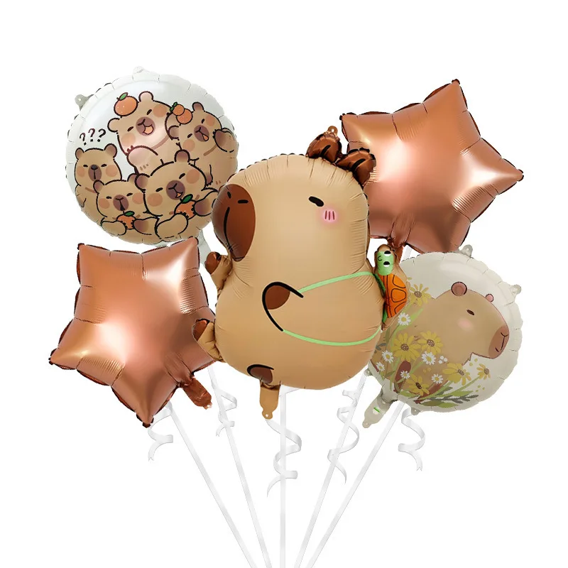 Mattes Kapibara-Aluminiumfolien-Ballon-Set für Geburtstagsparty-Dekoration, niedliches Capybara-Themen-Hintergrund-Set mit wiederverwendbarem Tierballon