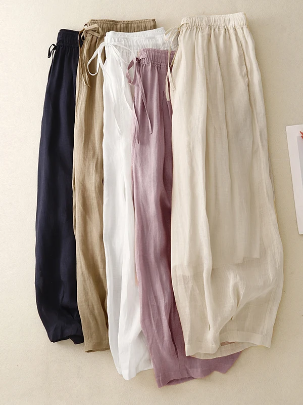 

Retro Artistic Color Cotton Linen Wide Leg Harem Pants Loose Slimming Casual Double Layer Nine Points Spring Trousers