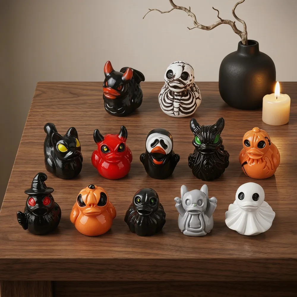 12Pcs Mini Resin Halloween Ghost Ducks Miniatures Figurines Bulk for Garden Fairy Micro Landscape Home DIY Decoration Kids Gifts