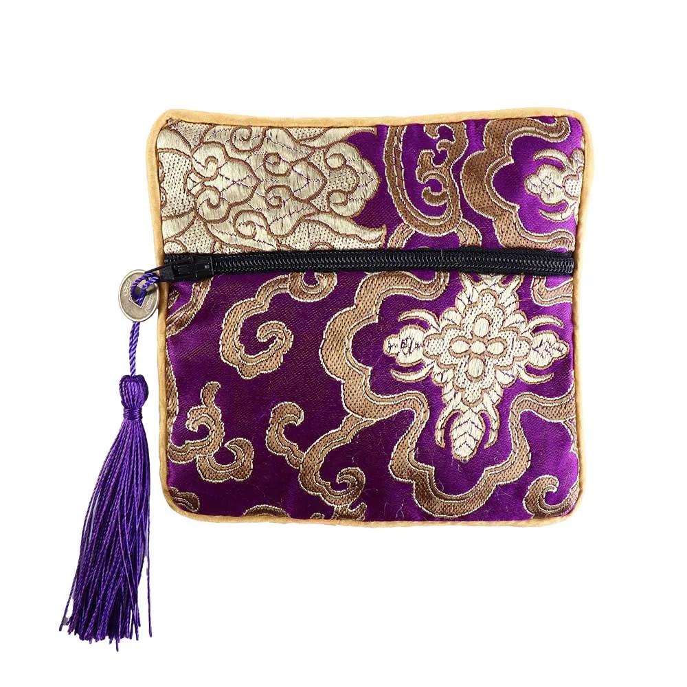 

Embroidery Flower Pattern Zipper Bag Chinese Style Coin Purse Brocade Pouch Silk Jewelry Organizer Jewelry Storage Bag