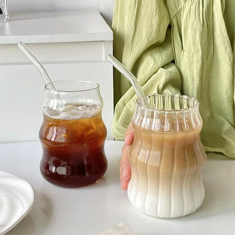 550ml Transparent Bubble Tea Aesthetic Straws Beer Mugs Glass Cups Strawberry Milk Juice Pitcher Coffee Mug Drinkware Cup