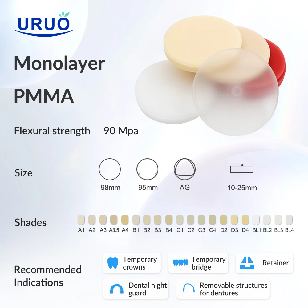 

Dental PMMA Block Monolayer Resin Disc for CAD CAM Denture Lab Milling Materials for Crown Bridge Full Arch