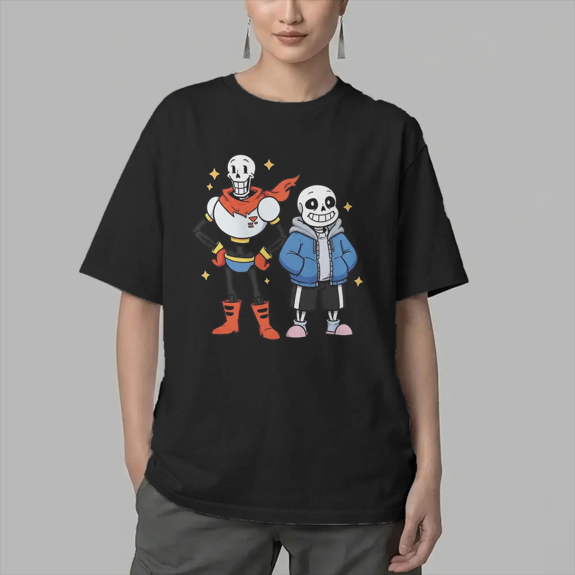 Humorous Undertales Papyrus and Sans T-Shirt for Men Crew Neck Cotton T Shirt  Short Sleeve Tee Shirt Summer Tops