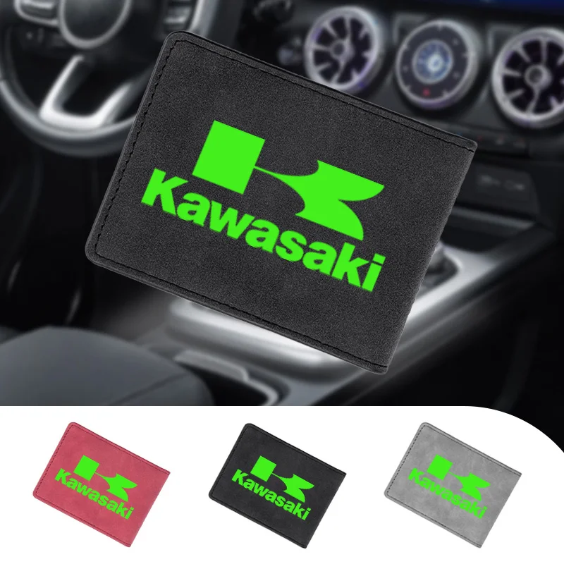 Camurça couro carro emblema carteira mini cartão de crédito para kawasaki monster vulcan s z750 z900 nomad ninja clássico 250 ninja h2 ZX-6R