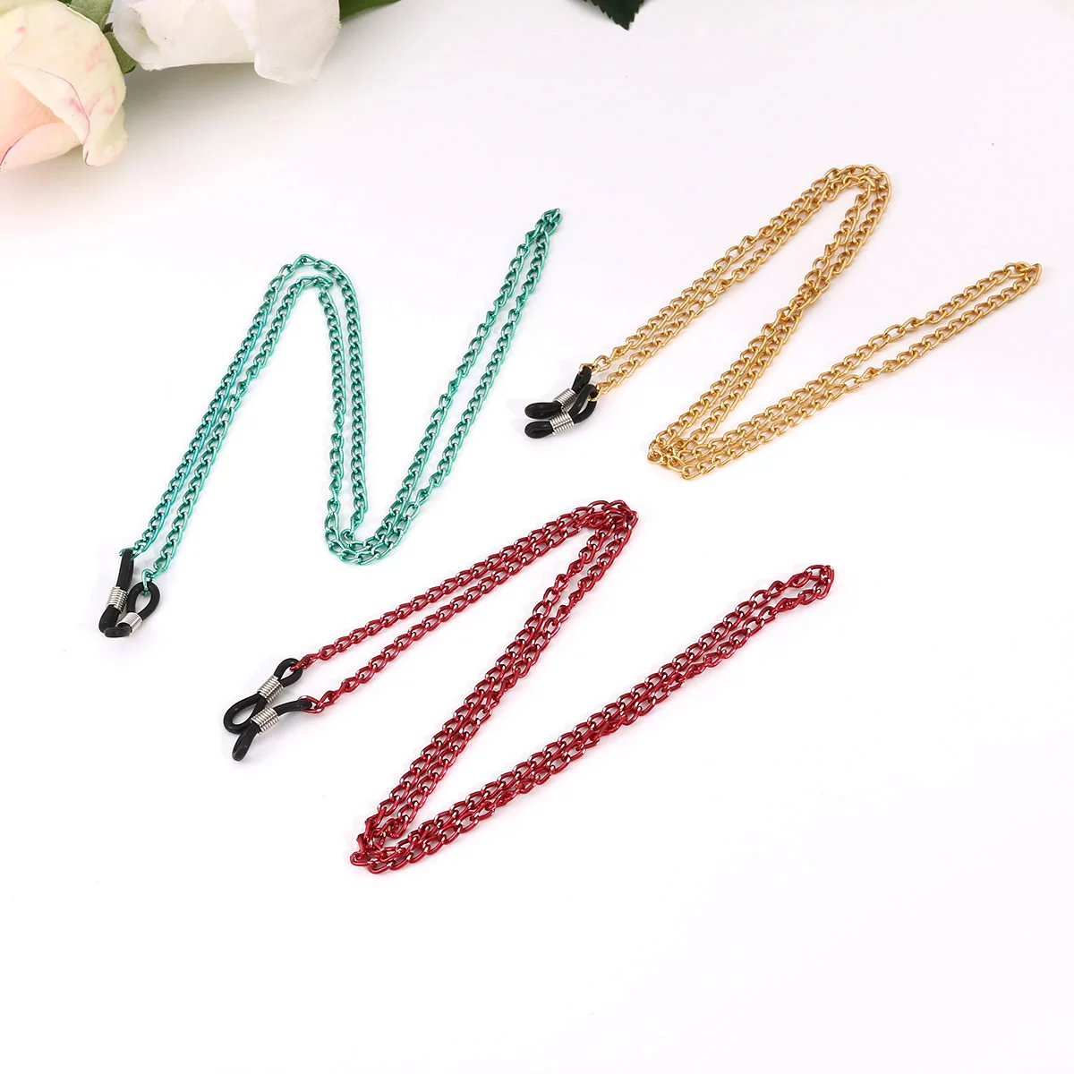 

3Pcs 65Cm Eyeglasses Chain Fashion Metal Decorative Glasses Cord Anti-Slip Rubber Ends Chic Stylish Sunglasses Necklace
