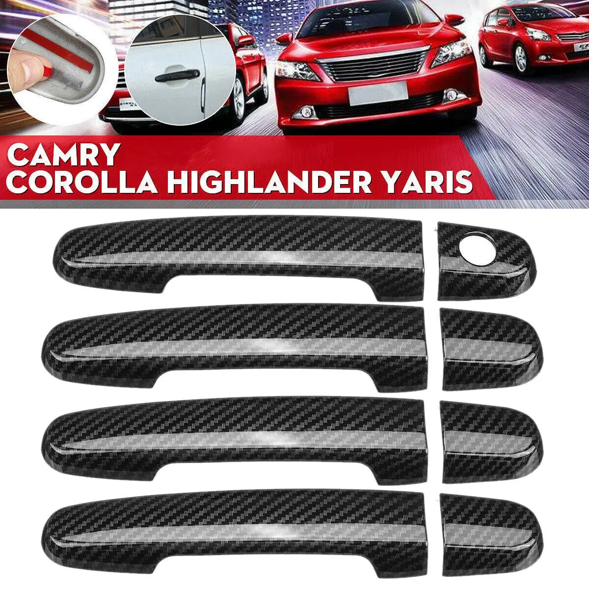 Carbon Fiber Style Door Handle Cover Trim for Toyota Camry 2002-2006 Corolla 2003-2011 RAV4 Scion