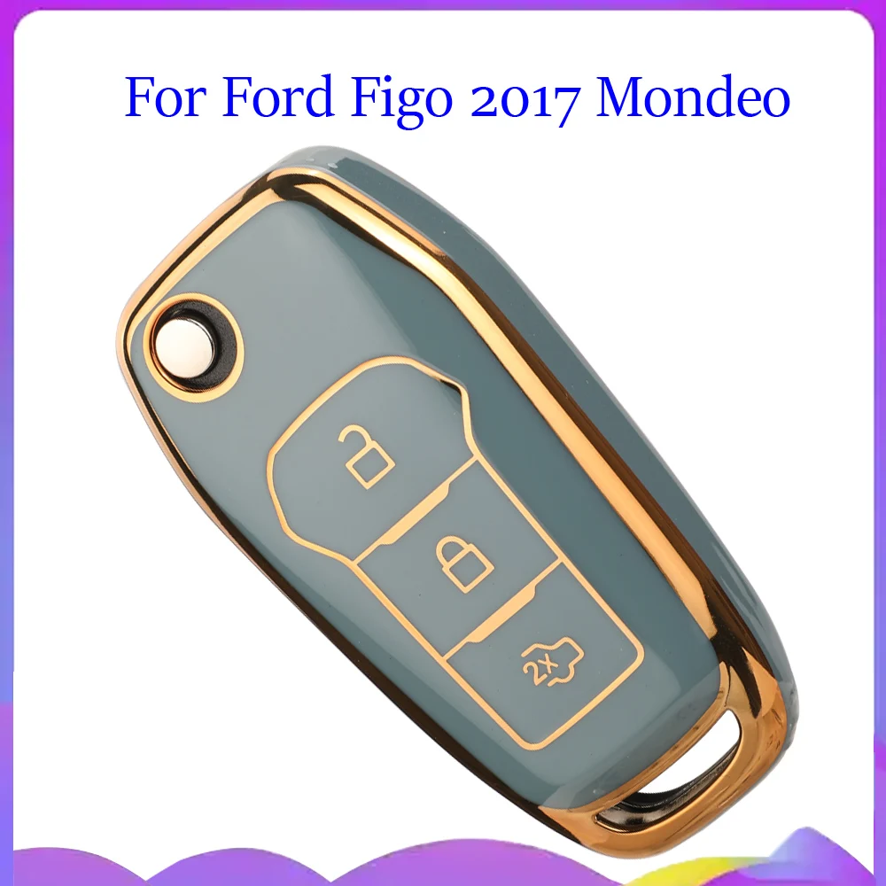 Jingyuqin Neue 3-Tasten Weiche TPU Autoschlüssel-Hülle für Ford Figo 2017, Mondeo 5, Ecosport, Puma 2020, Fiesta Mk8, Everest, Ranger