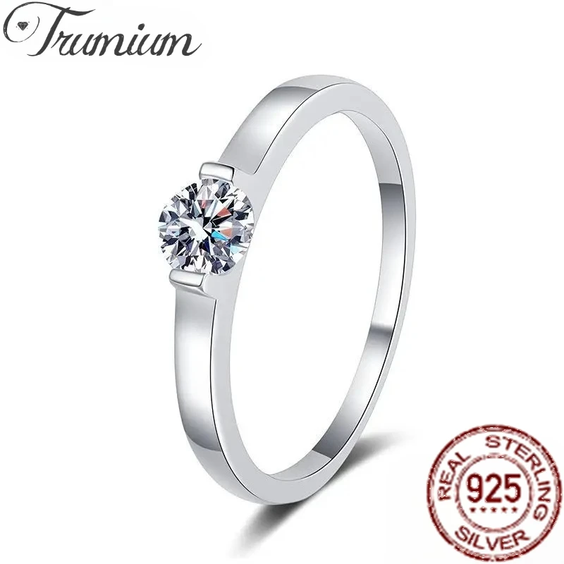 Trumium 0.5ct D Color VVS1 Moissanite Rings for Women 925 Sterling Silver Engagement Wedding Band Fine Jewelry With Certificate