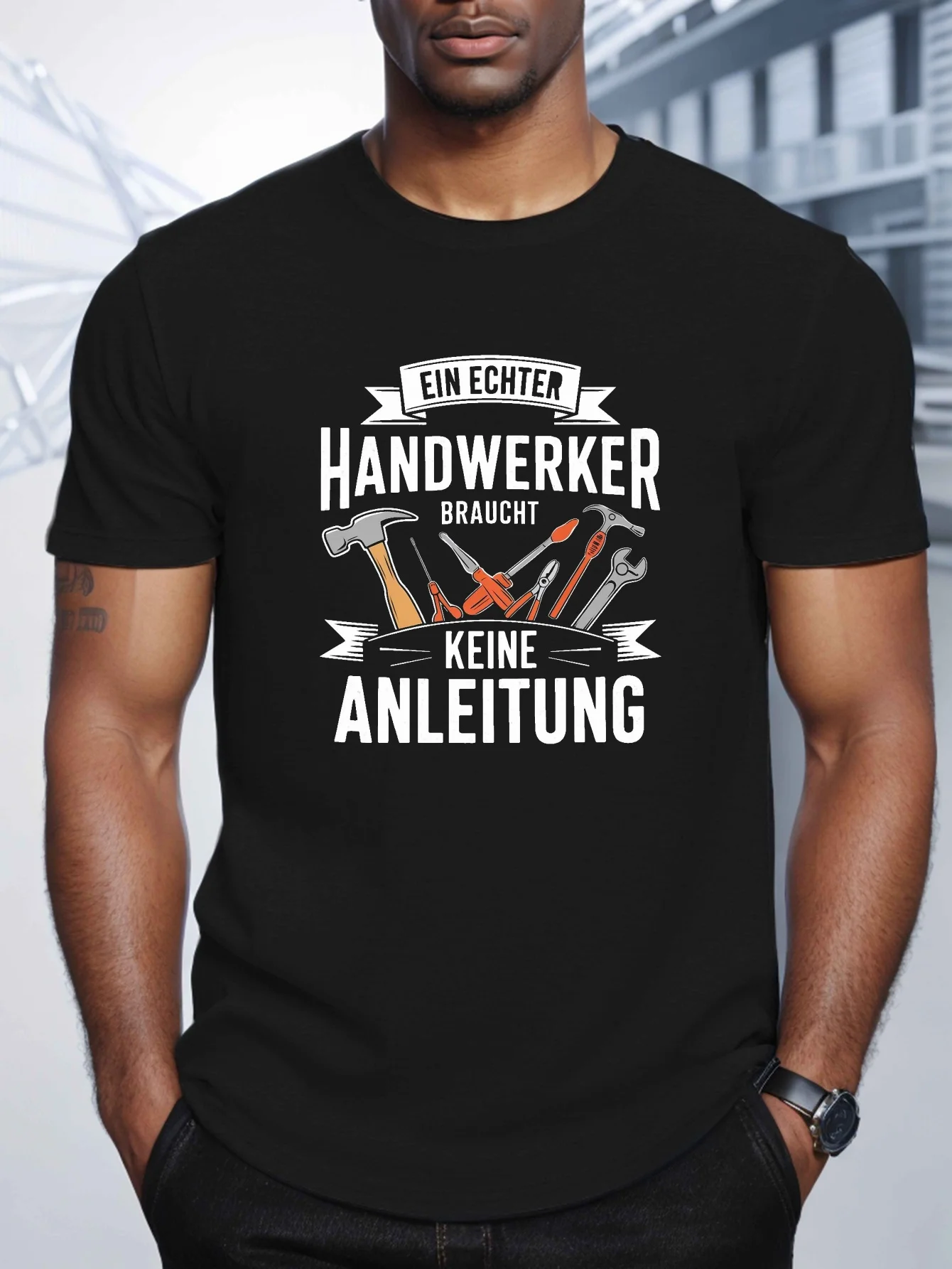 Men' A Real Craftsman Doesn't Need Instructions Print T-Shirt - Casual Short Sleeve Round Neck Tee Suitable for Summer  Year-Round Wear - Skilled Trades Apparel