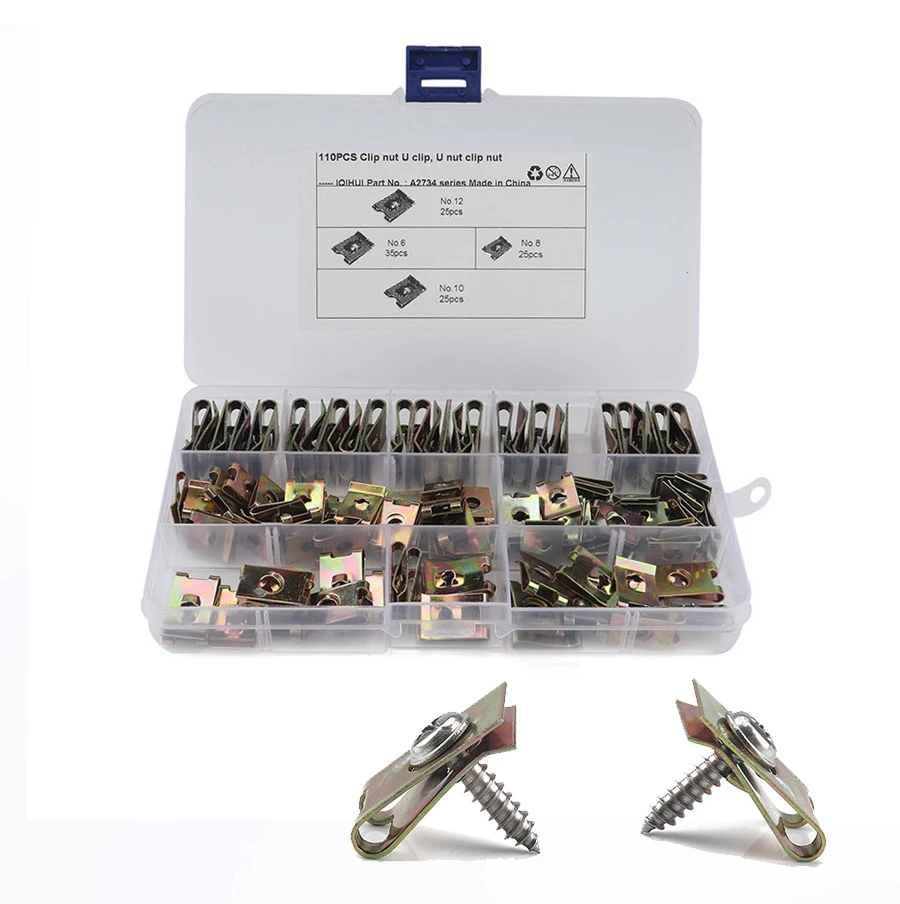 

110pcs/box Manganese Steel Fastener U Clip Nut Assortment Kit For Car Motorcycle