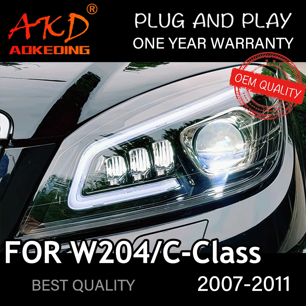 Headlight For Benz W204 2007-2010 Car автомобильные товары LED DRL Hella Xenon Lens Hella Hid H7 C300 C260 C200 Car Accessories