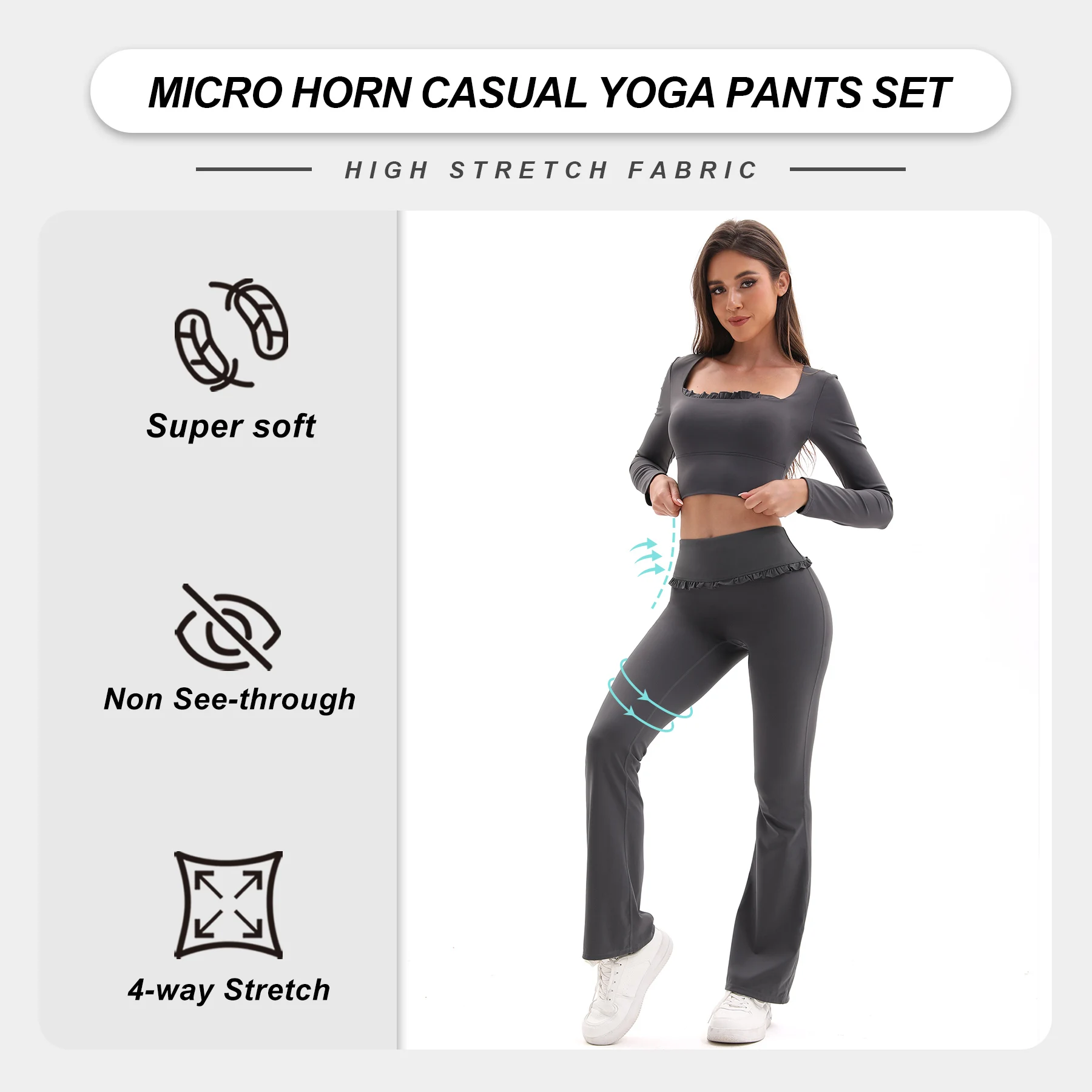 Nieuwe collectie dames bloemenkant set hoge taille flare broek U-hals top 4-weg stretch yoga-outfit voor fitness woon-werkverkeer de hele dag