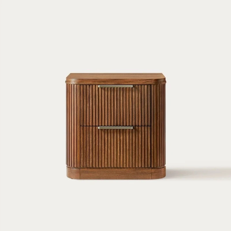 Vertical Striped Bedside Table with 2 Drawers Vintage Bedroom Bedside Table