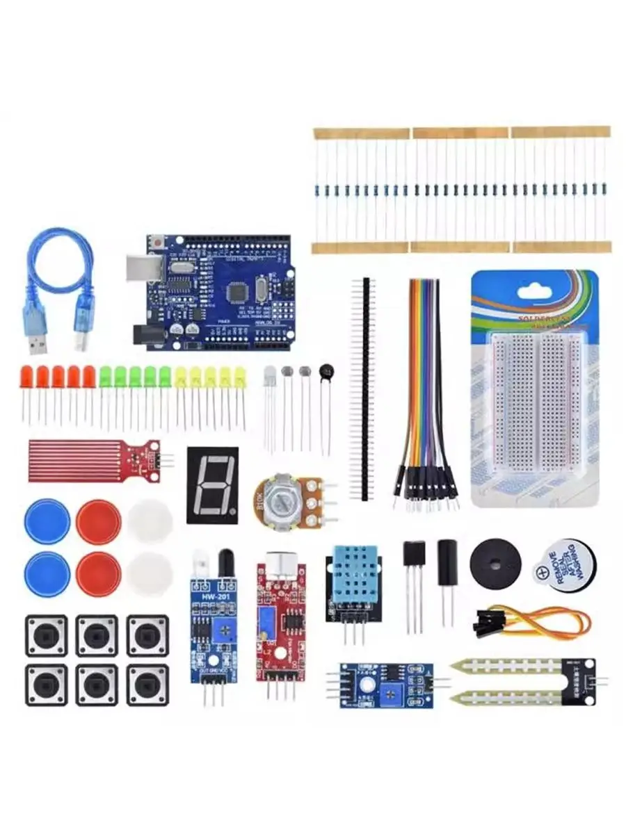 Imagem -02 - Uno r3 Kit Maker Kit Interruptor Breadboard Sensor Módulo Evitar Obstáculos Luz Led 400 Buraco