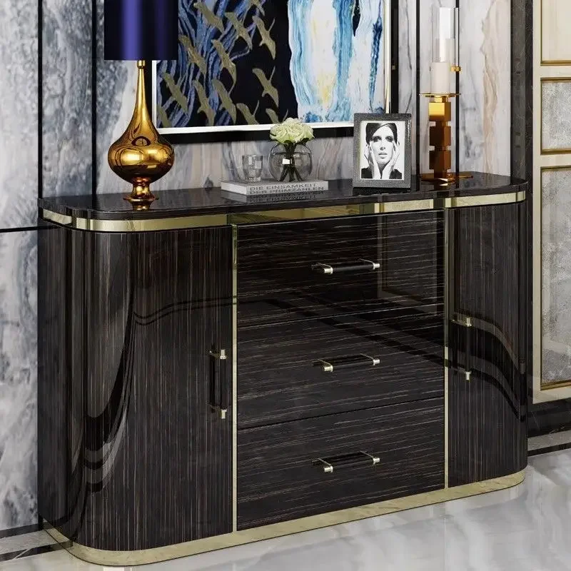 Modern simple light luxury dining side cabinet solid wood entry porch cabinet Internet celebrity double door Italian integrated