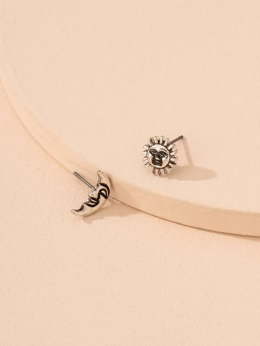 

Sun And Moon Mismatched Stud Earrings For Women