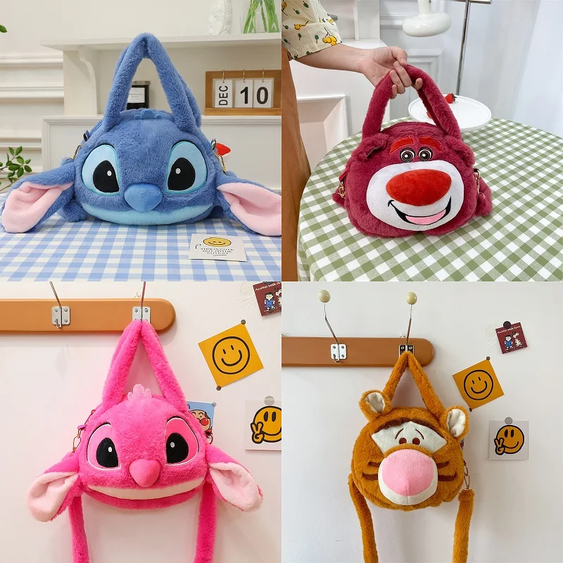 Disney Pink Stitch Plush Bag Knapsack Cartoon Doll Schoolbag Tigger Winnie Stuffed Toy Cute Anime Soft Stuffed Kids Girl's Gift