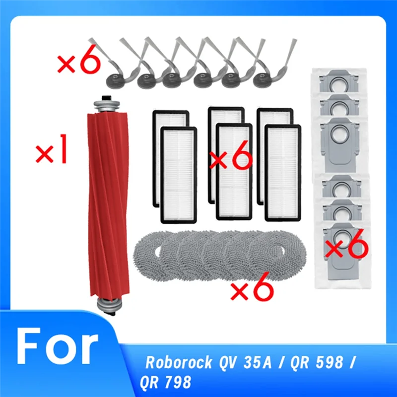 

ABWM-25 шт. для пылесоса Roborock QV 35A / QR 598 / QR 798, основная боковая щетка, фильтр для швабры, мешки для пыли, прочный и простой в установке