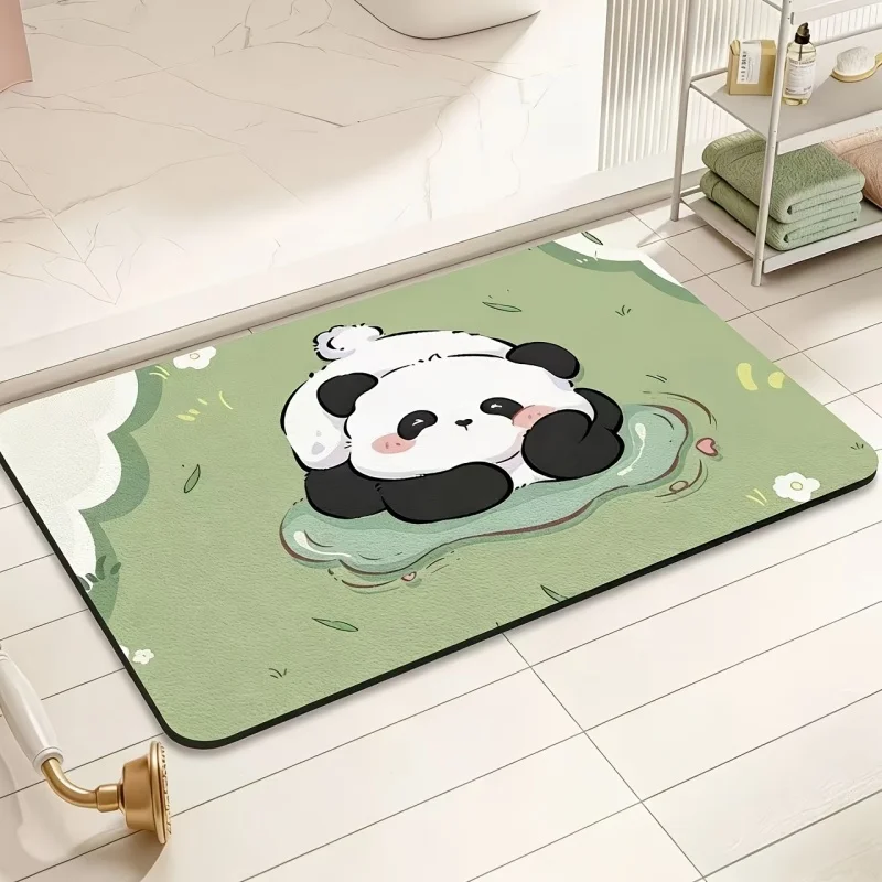 Green Cute Sleeping Panda Print Doormat Non Slip Washable Entrance Rug Bathroom Floor Mat Home Decor