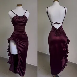 Sexy Women Bodycon Long Dress Backless Strapless Ruffles Fork Party Club Streetwear Elegant Evening Dresses Y2K Female Vestidos