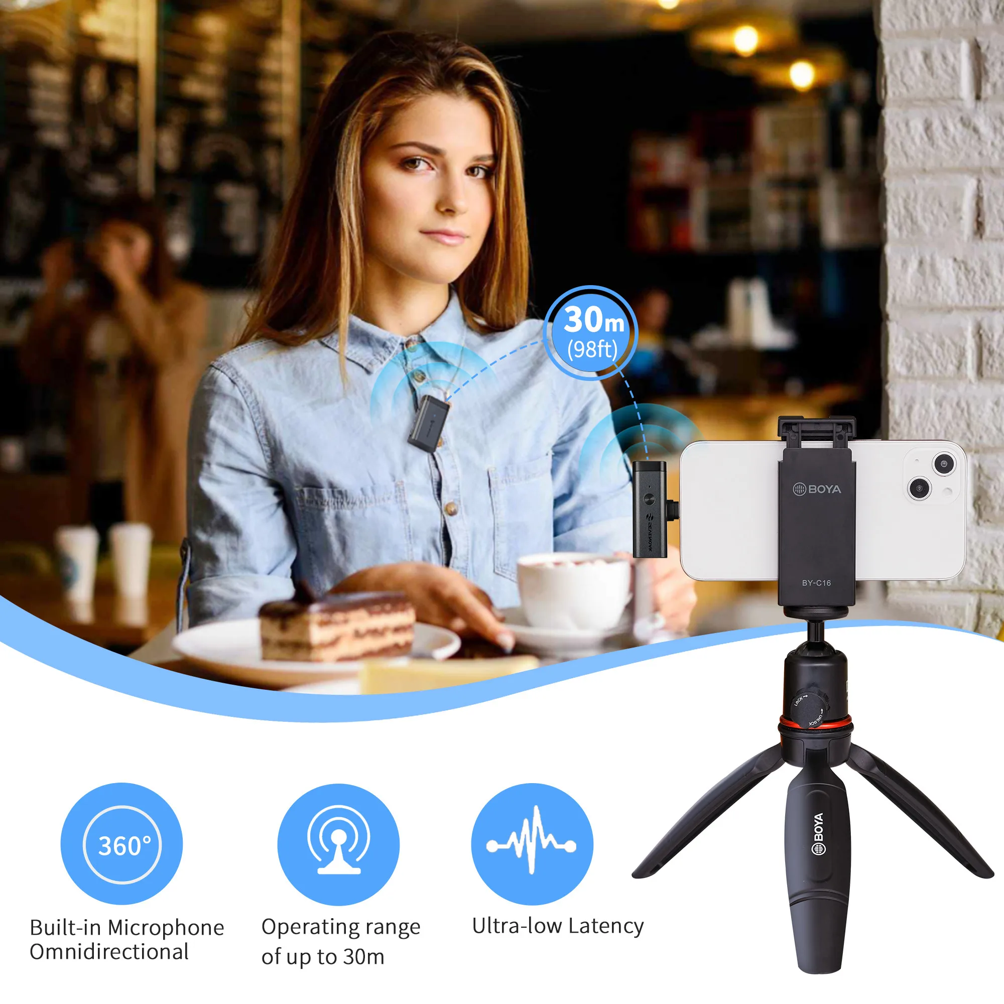 Sevenoak SKM-W1 2.4GHz microfono Lavalier Wireless a condensatore per PC Mobile iPhone Android Streaming registrazione Youtube