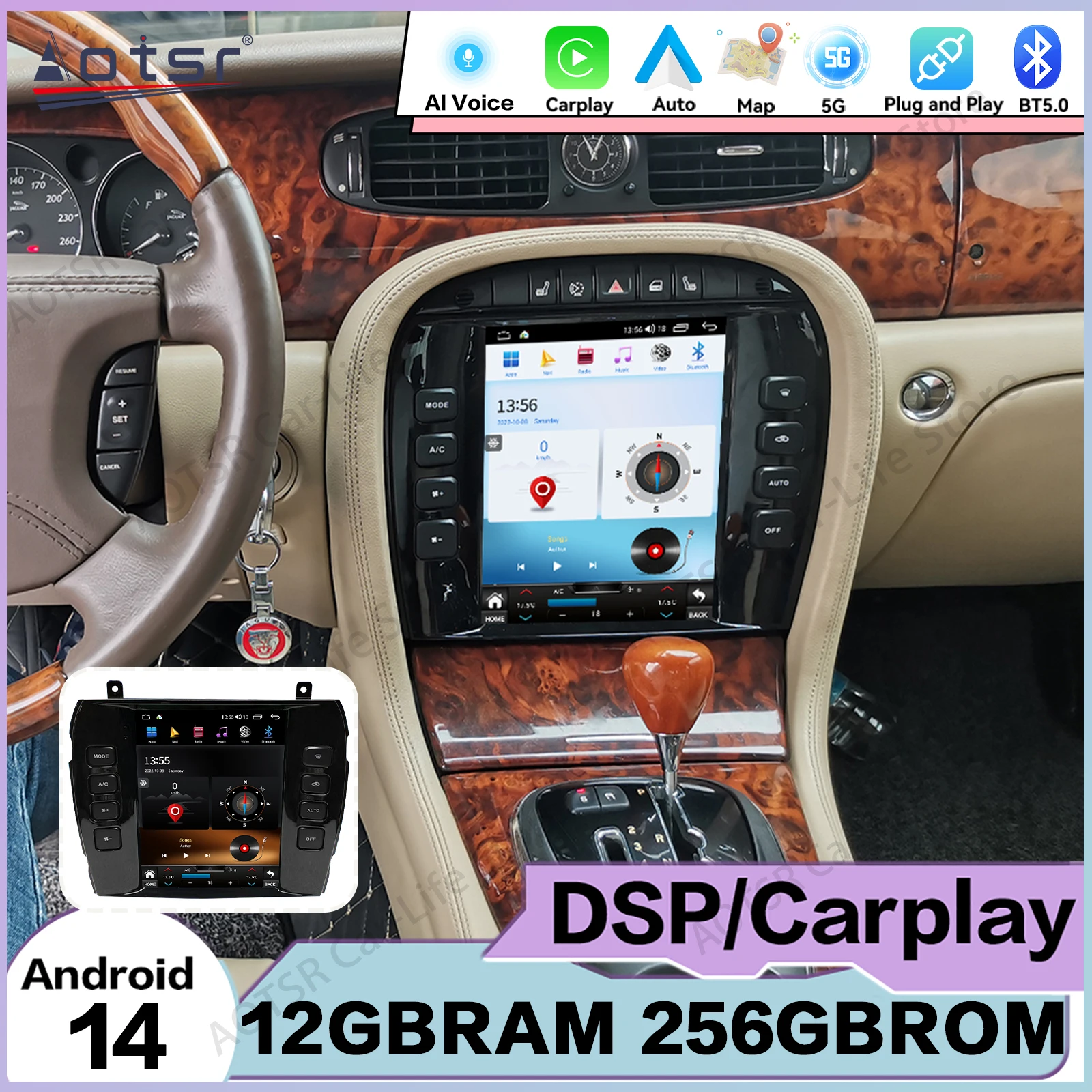 

Vertical Screen Carplay Android 14 For Jaguar XJ XJL 2004 2005 2006 2007 2008 GPS Navi Auto Car Stereo Radio Player Head Unit