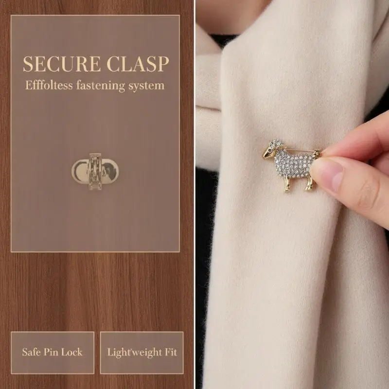 Cute Sheep Brooches For Women Lamb Pin Y2K Shiny Pearl Crystal Lapel Pins
