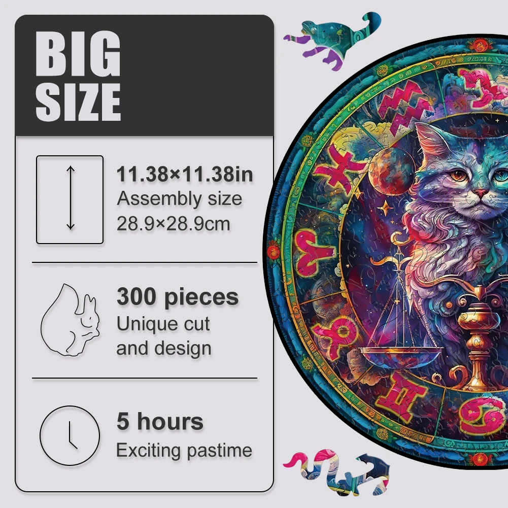 Wooden Puzzle Zodiac Sign Libra Cat Wood Puzzles Animal Adult Toys Unique Difficult And Challenge Large Puzzle Game Toys Gift