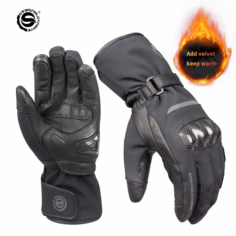 Star Field Knight Motorcycle Riding Gloves Winter Warm Waterproof Inner Liner Carbon Fiber Protection Anti-slip Wear-resistant