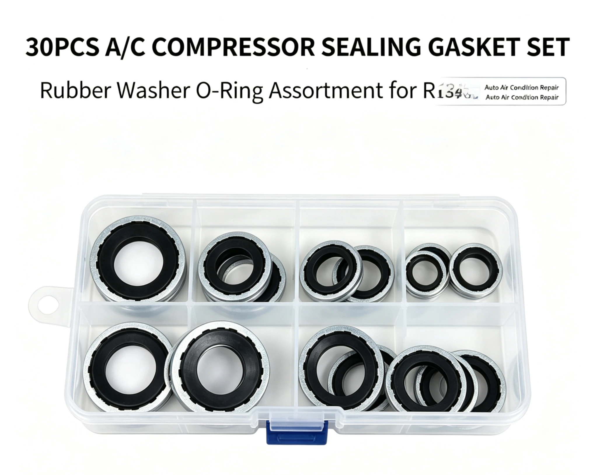 30Pcs AC Compressor Sealing Gasket Washer Universal Aftermarket R134a R12 Rubber O Ring Assortment Kit For Auto Air Conditionin
