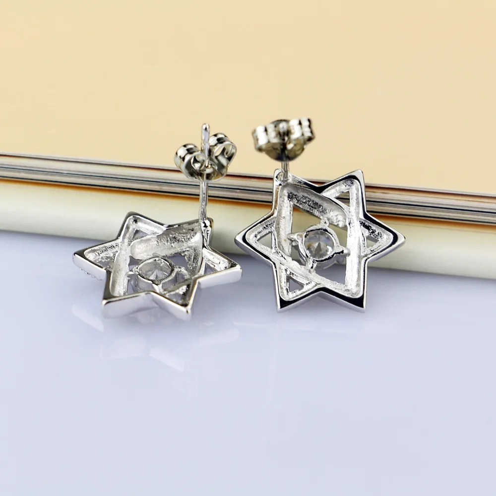 Goddess 925 Sterling Silver Hexagram Star of David Pendant Stud Earrings Women\'s CZ Zircon Earrings Fine Jewelry Party