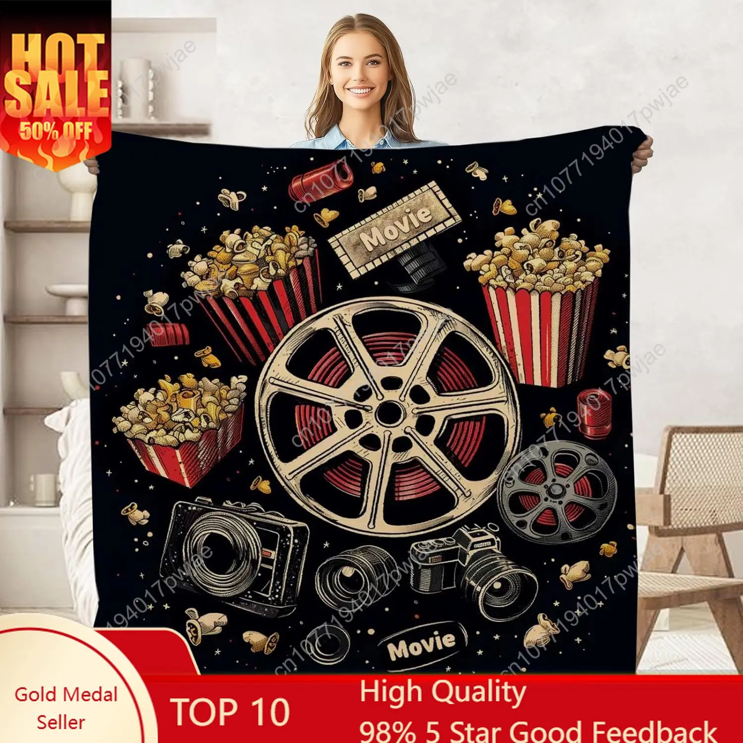 

Movie Ticket Popcorn Throw Blanket for Adult Kids, Movie Theater Cinema Gifts Blanket Home Room Decor, Flannel Soft Blanket for