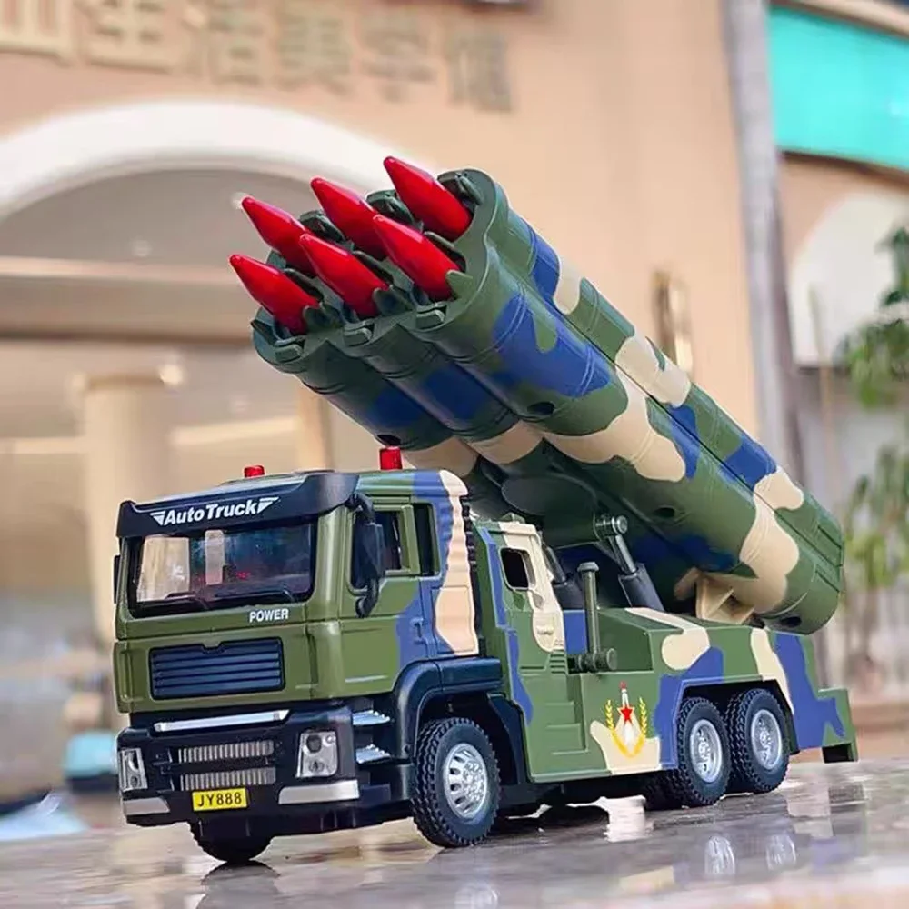 1:50 Alloy Military Missile Launch Vehicle Toys Miniature Cars Models Pull Back Rocket Launcher Light Sound Vehicles Kids Gifts