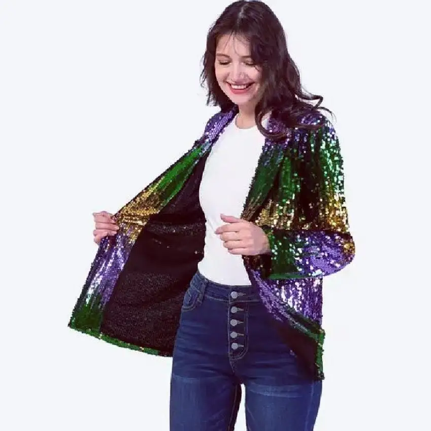 

Adient Pearl Sequin Festive Long Suit Jaet Women's Busin Casual Polyester Fiber Geometric Pattern Collar Long Sve