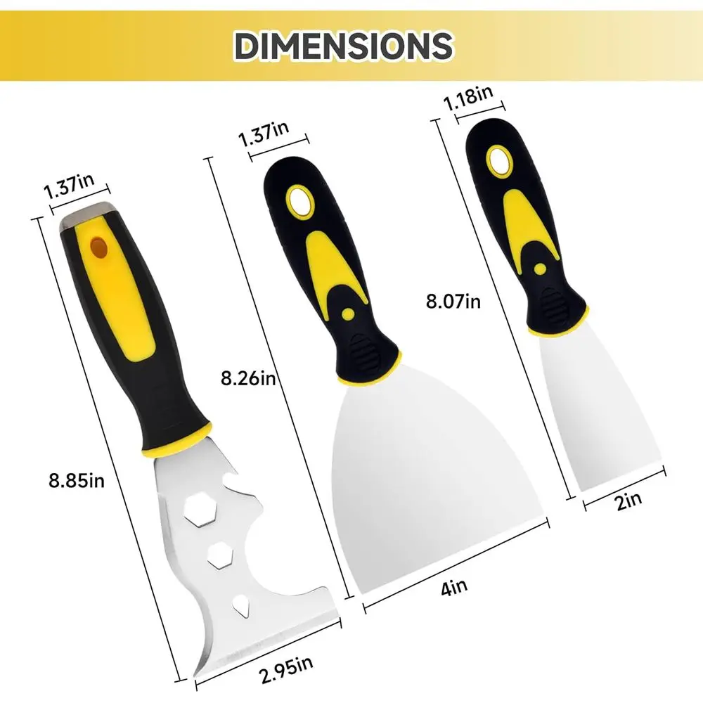 ชุดมีดโป๊ว 3 ชิ้น ขนาด 2 นิ้ว 4 นิ้ว ทำจากสแตนเลส 15-in-1 สำหรับงานทาสี ขูดวอลเปเปอร์ และซ่อมแซมผนังยิปซัม