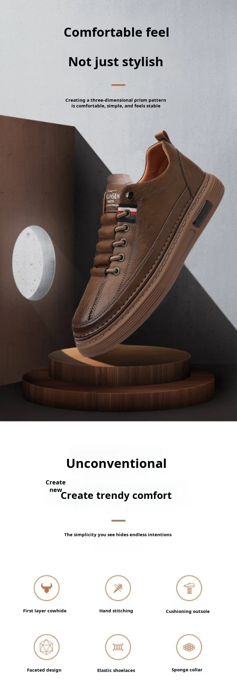 Herren-Freizeitschuhe für Frühling und Herbst, druckentlastende, atmungsaktive, schnürlose Lederschuhe, superweiche und strapazierfähige Herren-Board-Schuhe – Detail 2