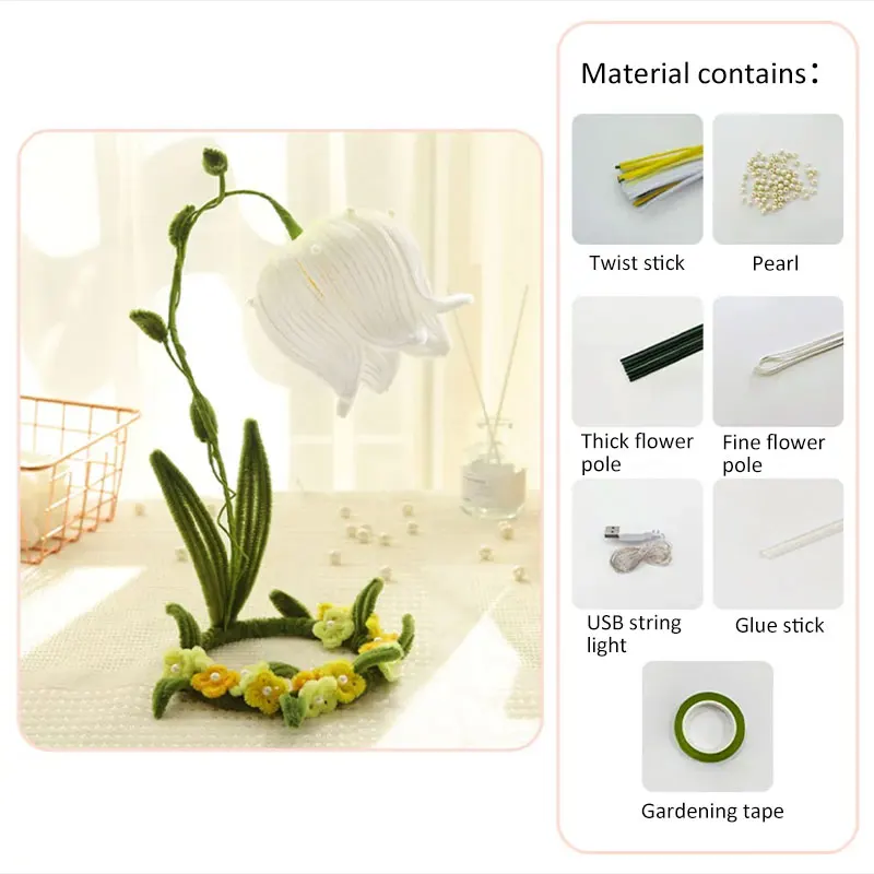 Lily Of The Valley Nightlight Handmade DIY Materials Artificial Flowers Home Decor Table Lamp Valentine Christmas Birthday Gift