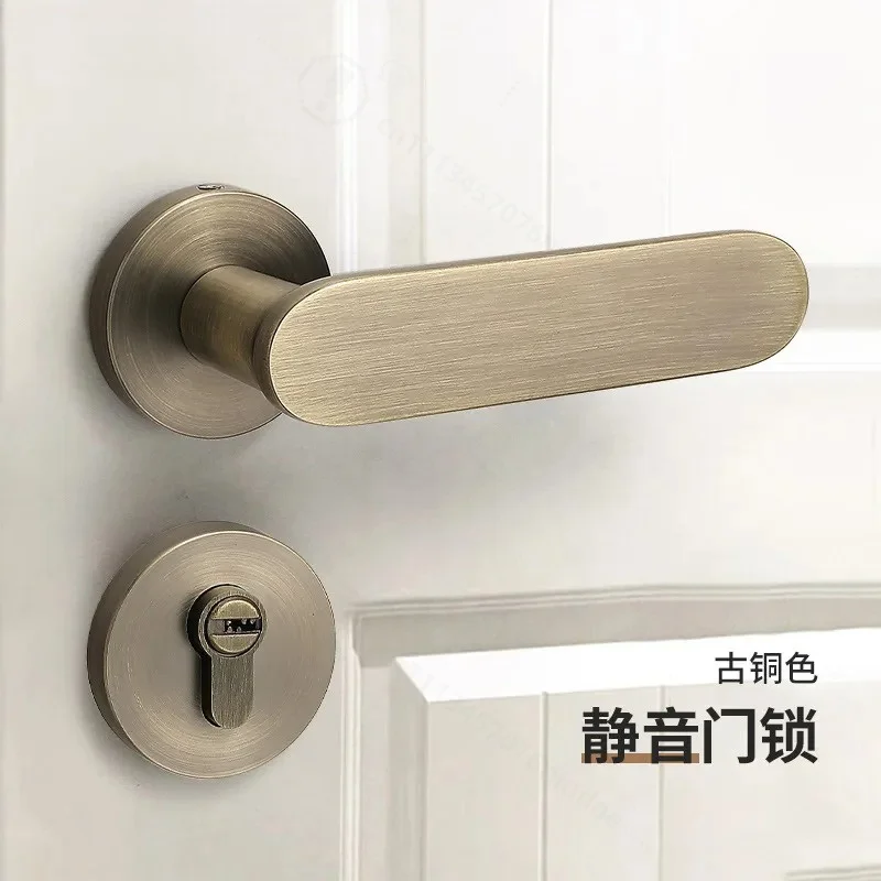 New Chinese Style Bronze Indoor Bedroom Door Lock Magnetic Mute Silent Room Bathroom Wooden Door Handle