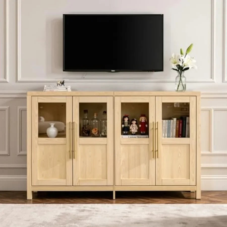 55 Sideboard Cabinet for dining room living room entryway, engineered wood in matte black, sleek glass doors and adjustable she