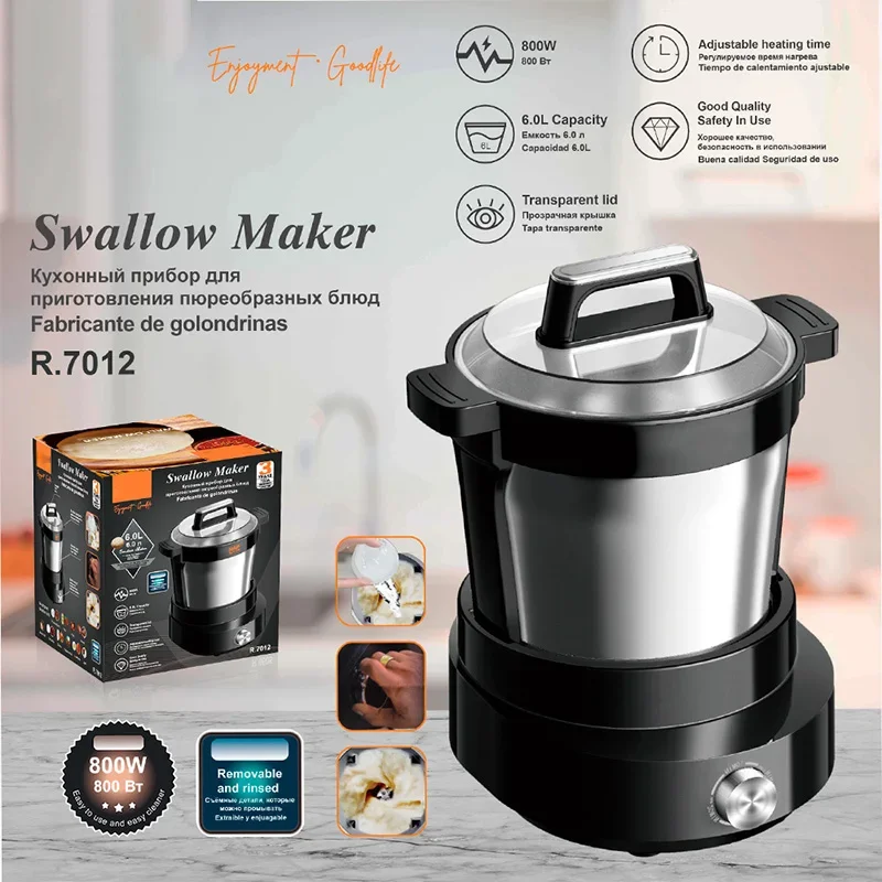 Electric Multifunctional Food Processor, African Fufu/Cassava Maker, 6L Non-Stick Inner Pot, Fast Cooking 220V 800W