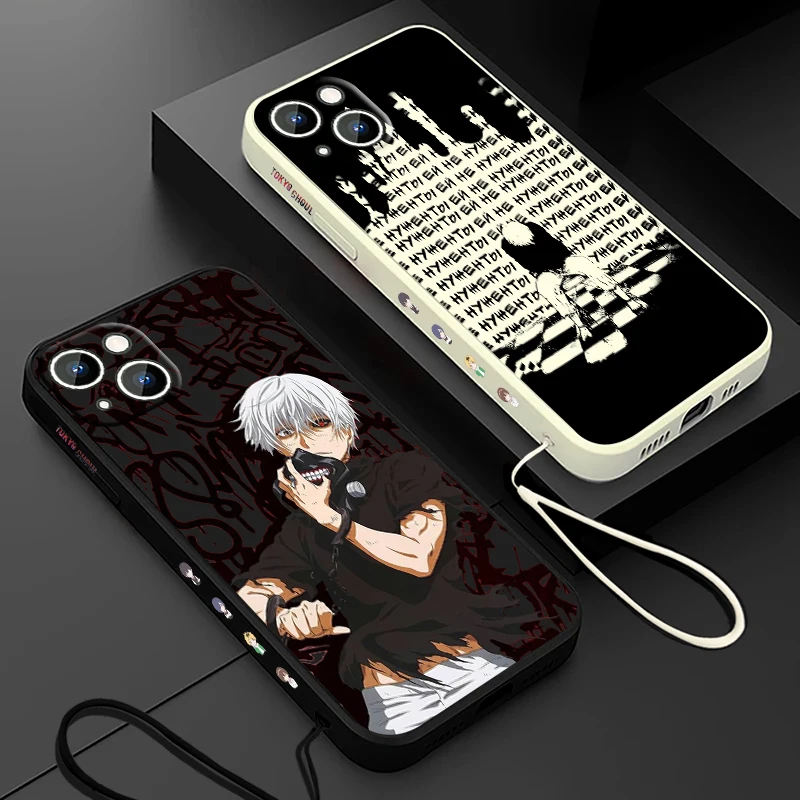 Anime Tokyo Ghou Kaneki Ken Phone Case For Apple iPhone 15 14 13 12 11 Pro Max Plus 8 7 SE Liquid Left Rope Capa Cover