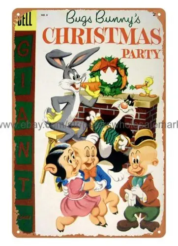 1955 Bugs Bunny's Christmas Party Comic metal tin sign advertising wall art