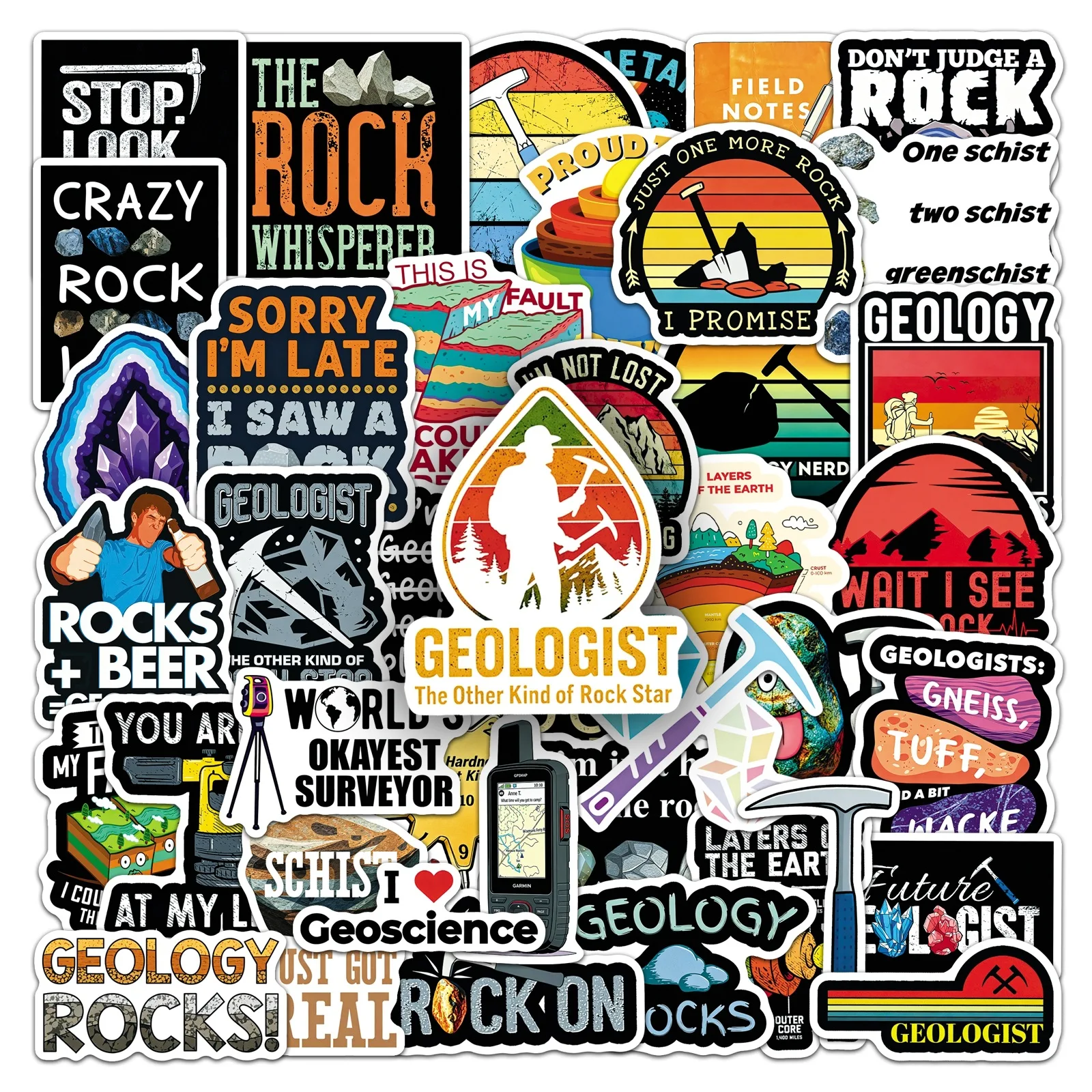  50PCS Geologist Rock Stickers Funny Geology Rocks Graffiti Waterproof Stickers For Water Bottle Luggage Notebook Laptop Cup