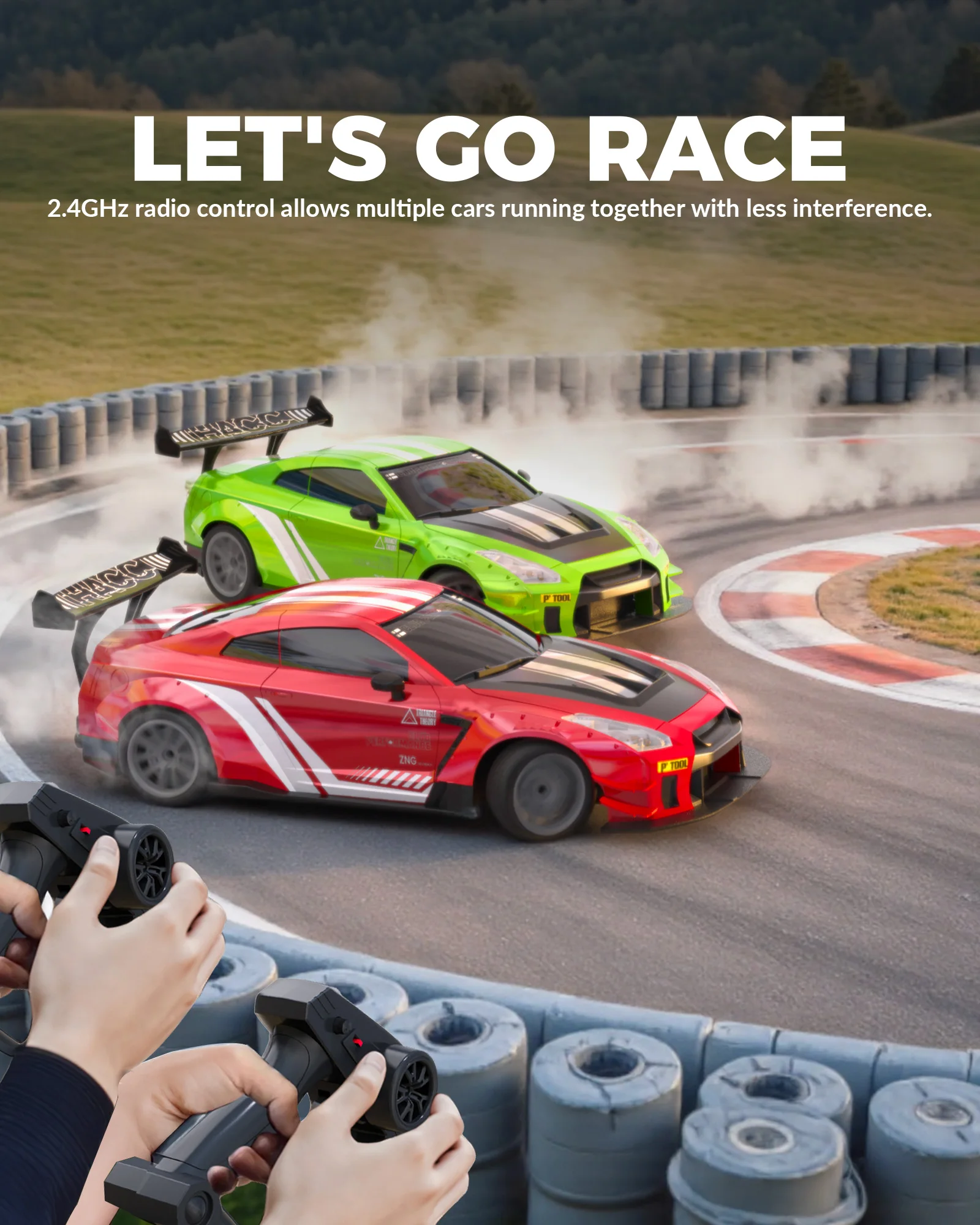 سيارة RACENT RC الانجراف عالية السرعة بجهاز تحكم عن بعد 4WD RC مع ضوء LED، لعبة عجلات السباق والانجراف لبطاريتين للأولاد