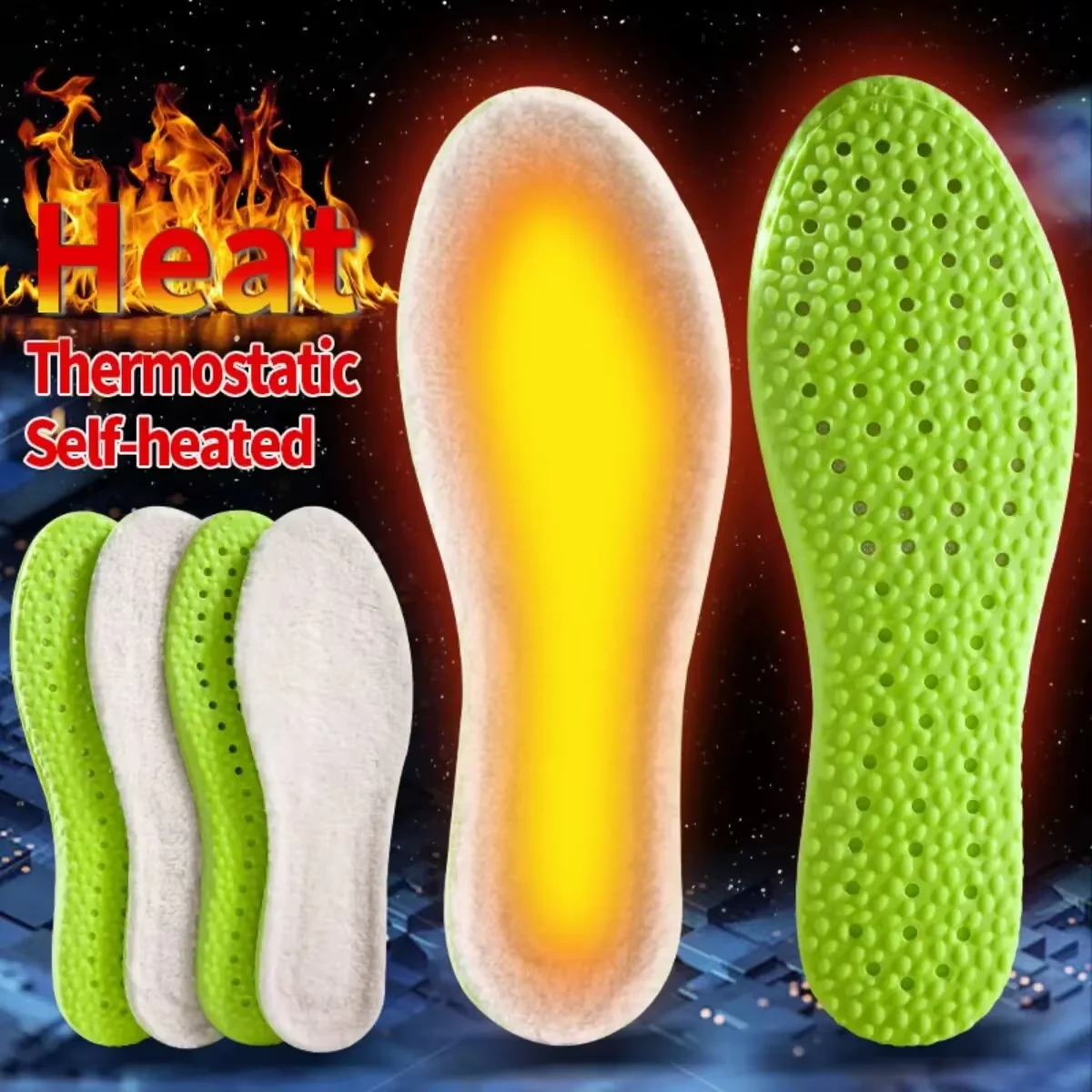 1Pair Thermostatic Thermal Insoles Women Men Winter Warm Self-heating Plush Shoe Pads Soft Thicken Feet Care Arch Support Insert