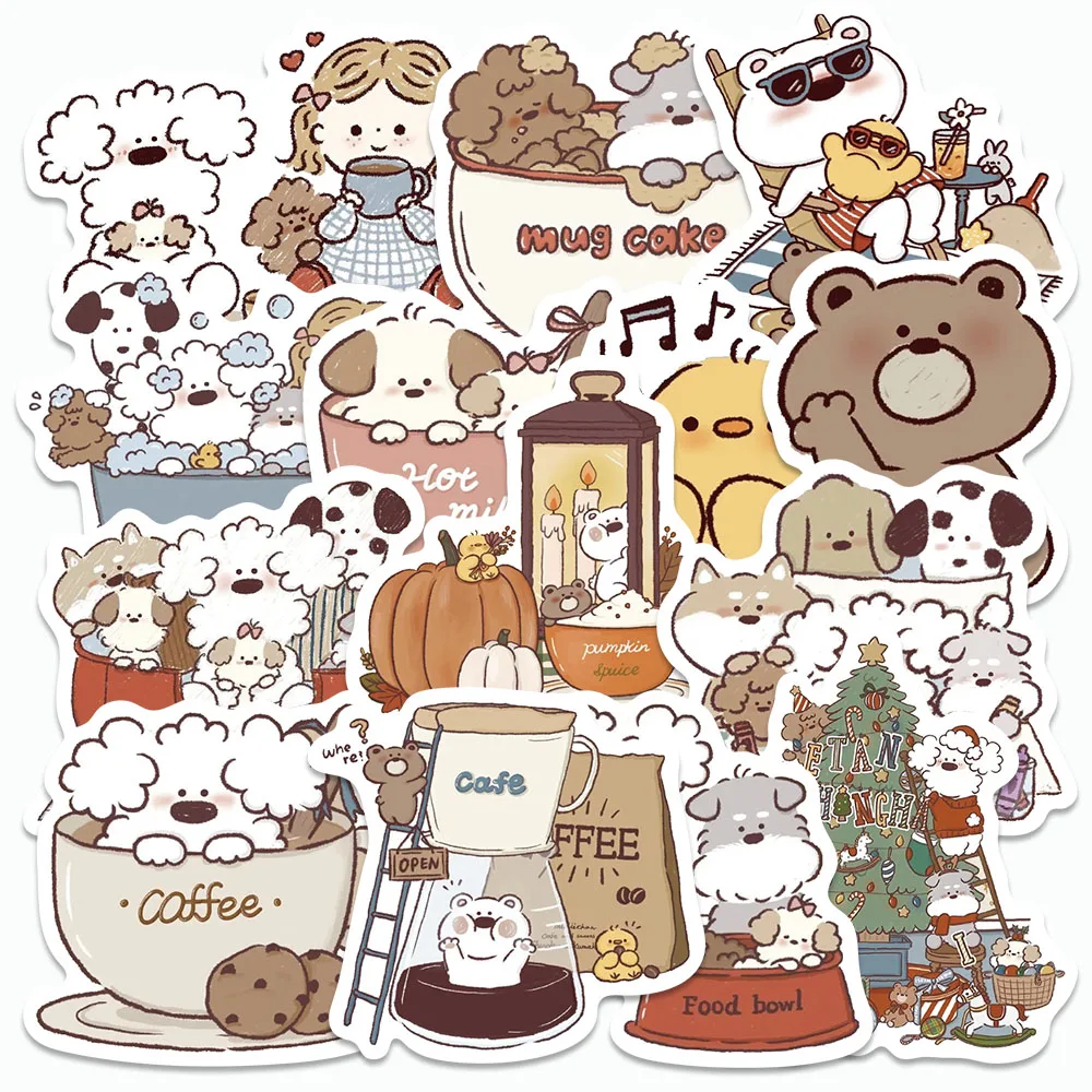 

50PCS Animal Dessert Shop Stickers Cartoon Coffee Dog Decals For Refrigerator Skateboards Phone Shell Laptop Graffiti Stickers