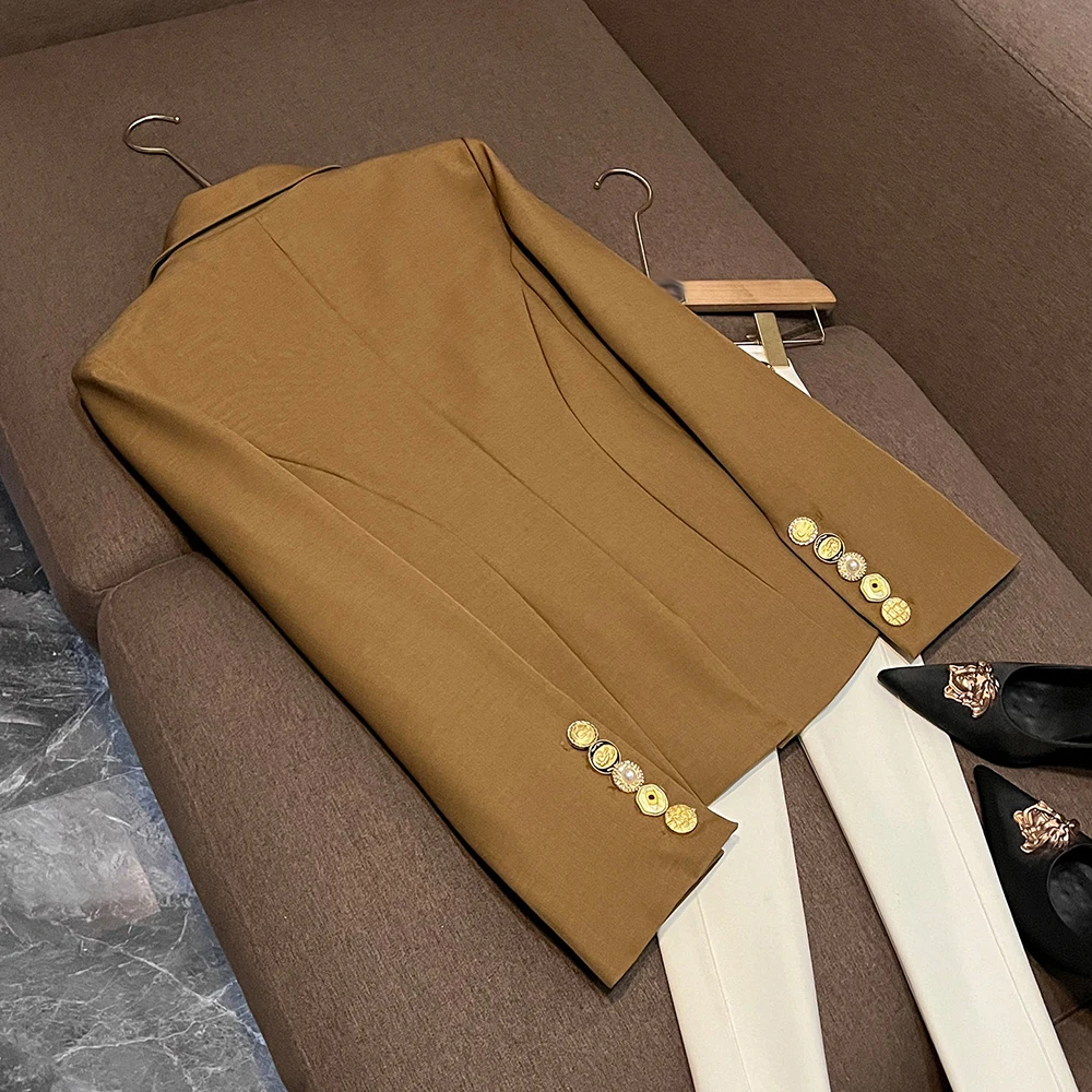 TWOTWINSTYLE Design Sense Trend Blazers For Women Lapel Long Sleeve Spliced Button Spring Temperament Jacket Female KJA533457