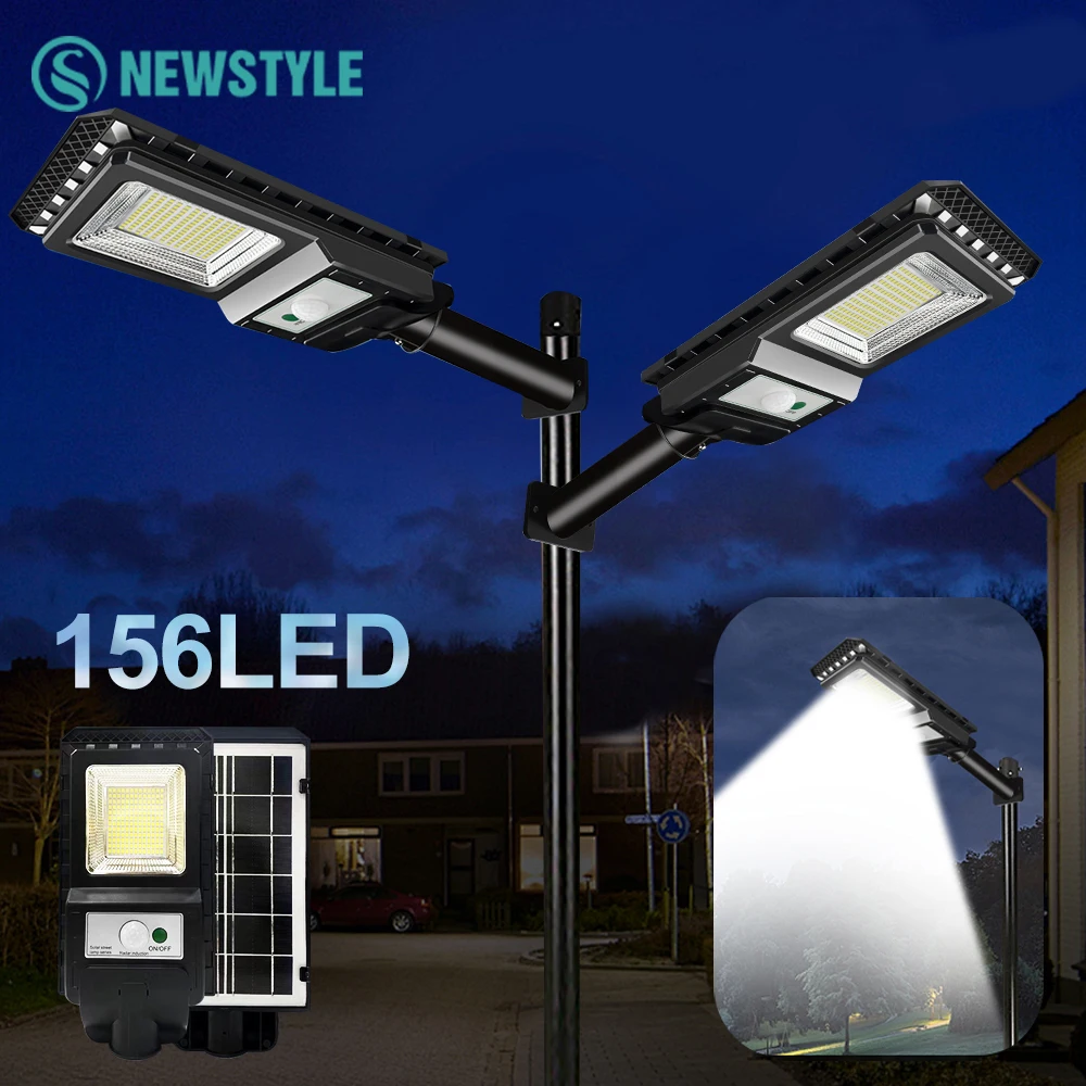 

156LED Solar Street Light Outdoor Waterproof 6500k Powerful Flood Wall Lamp With Motion Sensor For Garden Garage Parking Lot