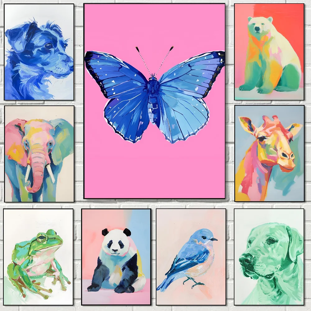 

Colorful Wildlife Polar Bear Rabbit Butterfly Dog Elephant Illustration Poster Stickers Art Wall Murals Room Decor HD Painting