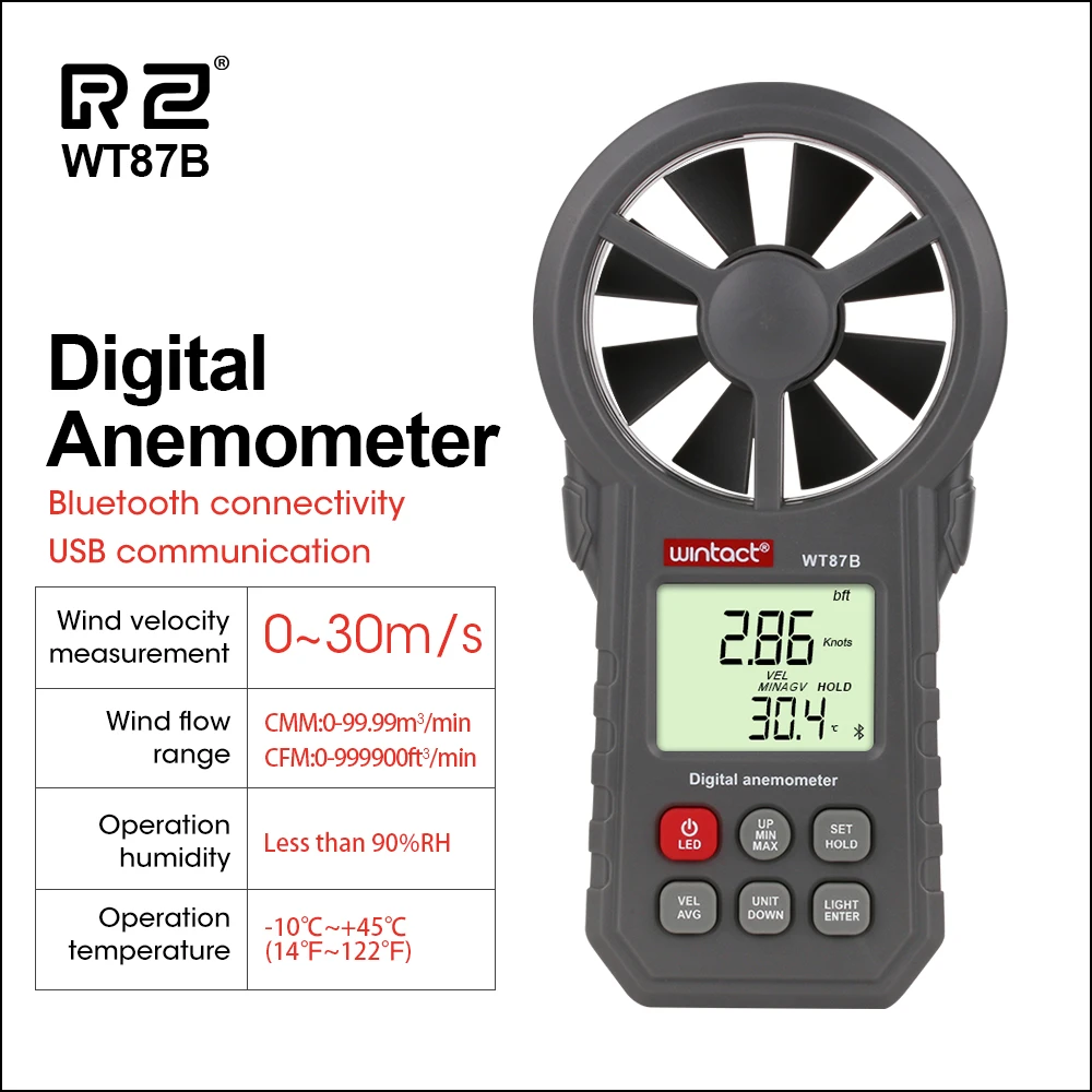 

RZ Digital Anemometer Thermometer Humidity Meter Portable Wind Speed Meter With USB Bluetooth Anemometro Handheld Wind Meter